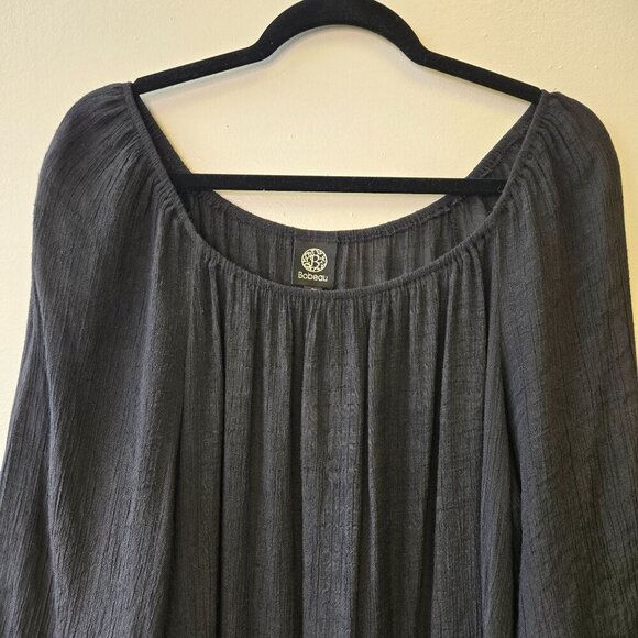 Bobeau Black Boho Tunic Top Crochet Hem Flowy Sleeves Womens 1X Witchy Whimsigot - Picture 5 of 9